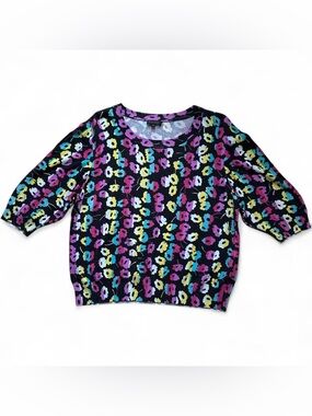 Escada Black Knit Sweater with Pink and Turquoise Floral Motif